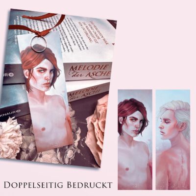 Lesezeichen Melodie der Asche - Doppelseitig bedruckt mit Ring und Seidenband - BL / Boyslove / Queer / High Fantasy Buch